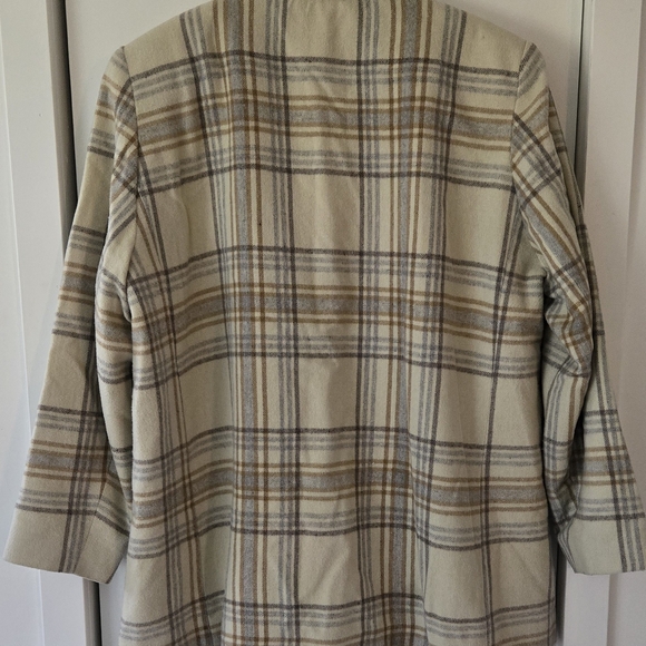 Vintage Wool Blend Cream and Brown Plaid Blazer Oversized XL 18/20 Shoulder Pads - Picture 5 of 5